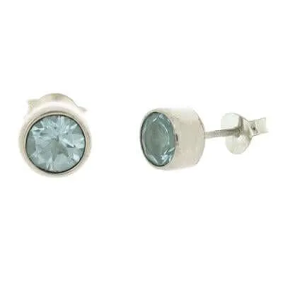 6mm Round Blue Topaz Sterling Silver Stud Earrings