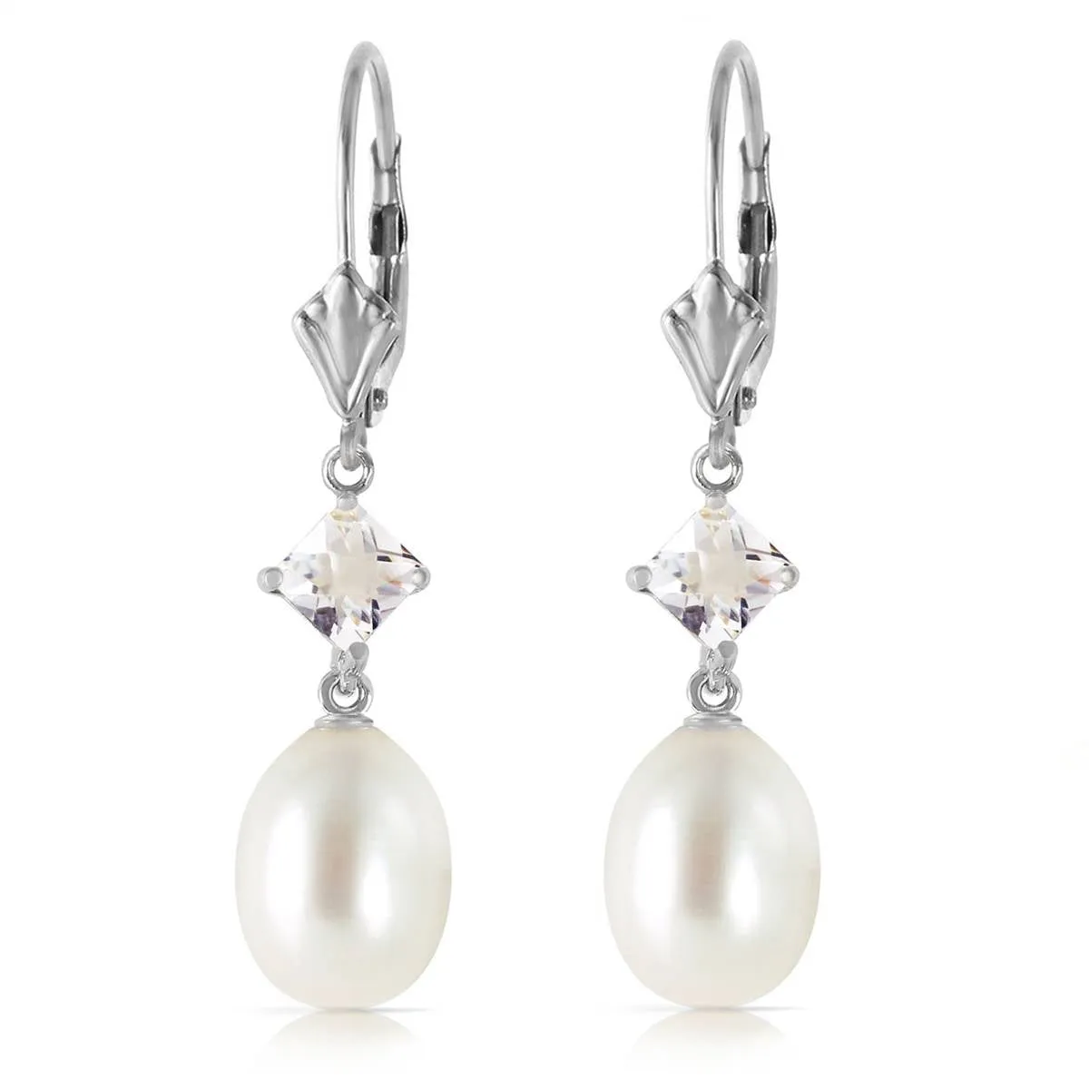 9 Carat 14K Solid White Gold Uniqueness White Topaz Pearl Earrings