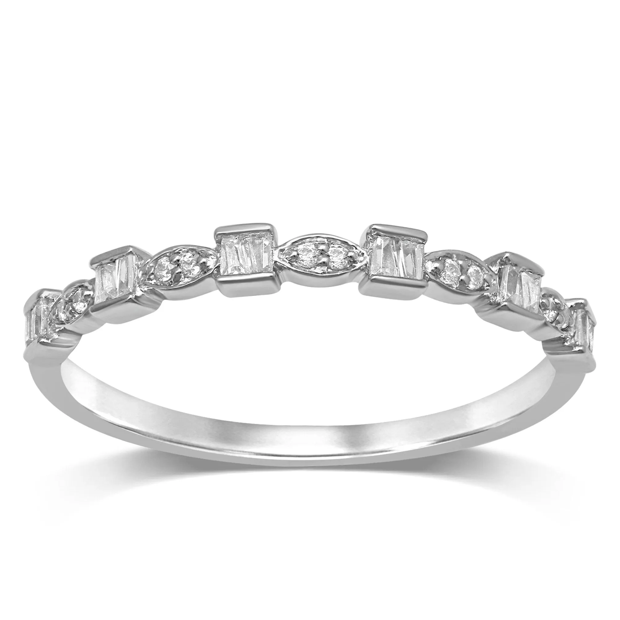 9ct White Gold 0.10ct Baguette Diamond Stackable Ring