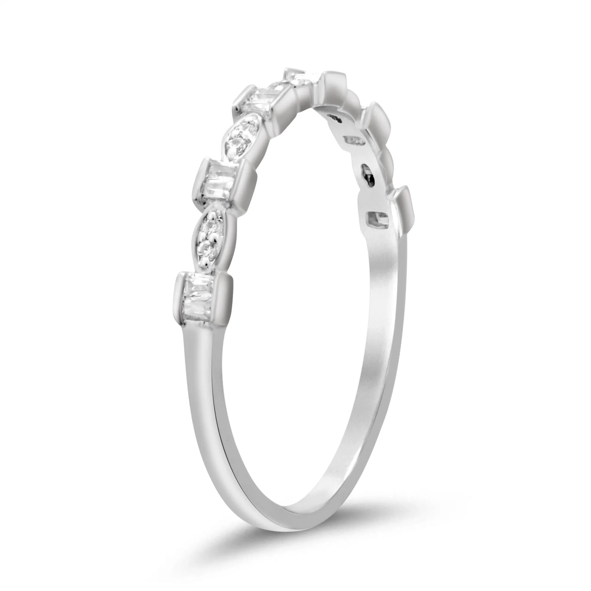 9ct White Gold 0.10ct Baguette Diamond Stackable Ring