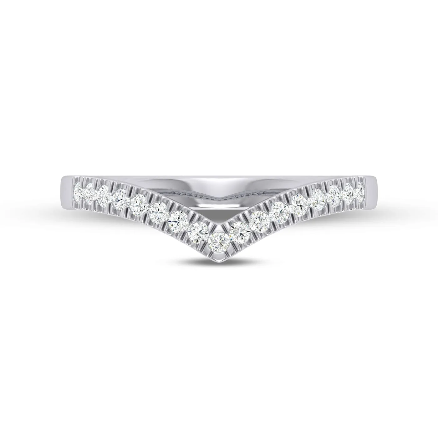 9ct White Gold 0.10ct Diamond V Shape Stackable Ring