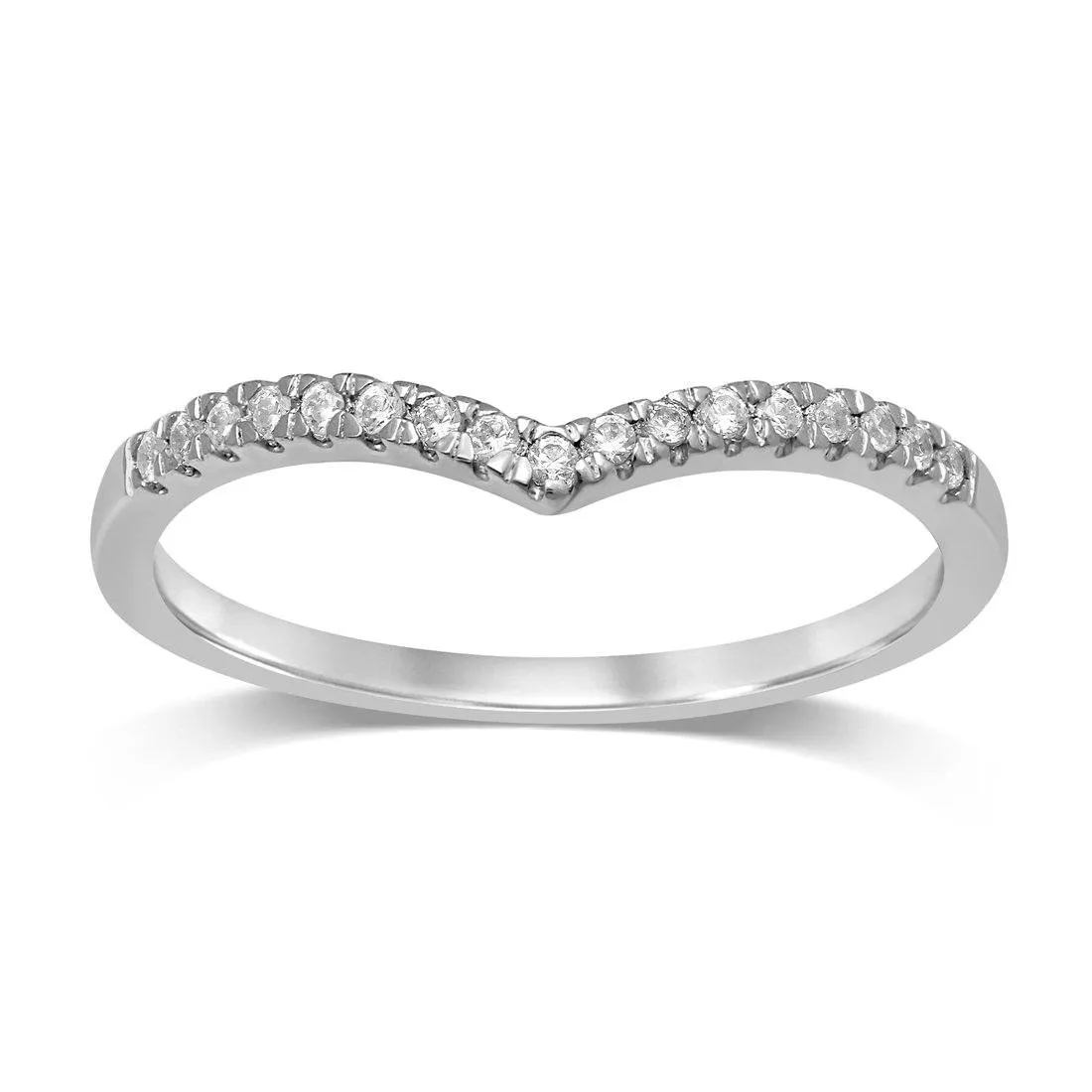 9ct White Gold 0.10ct Diamond V Shape Stackable Ring