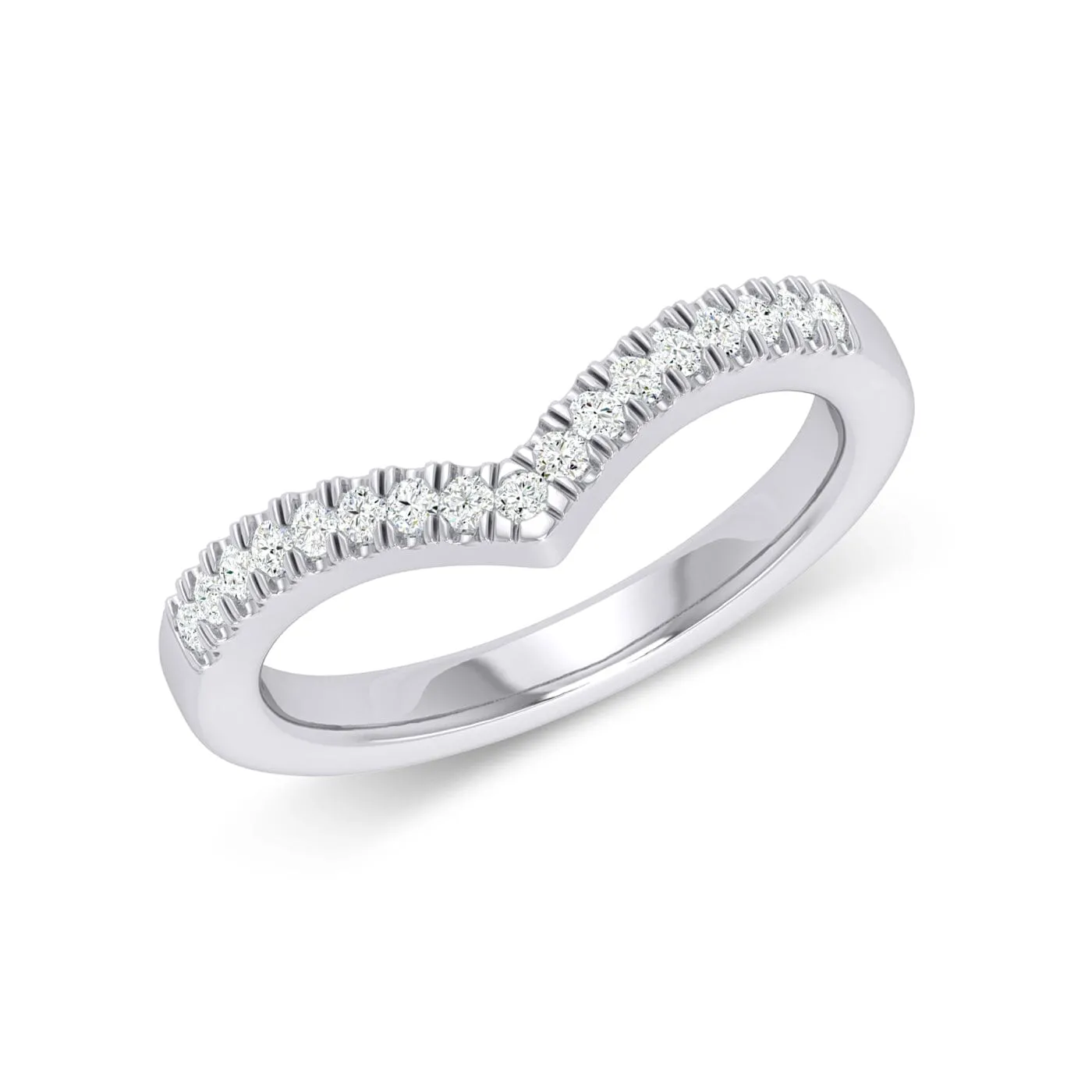 9ct White Gold 0.10ct Diamond V Shape Stackable Ring