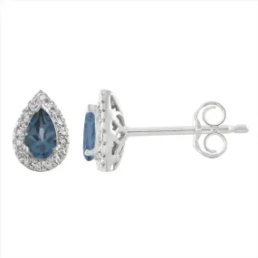 9ct White Gold 0.10ct HI/I1 Diamond & London Blue Topaz Halo Stud Earrings