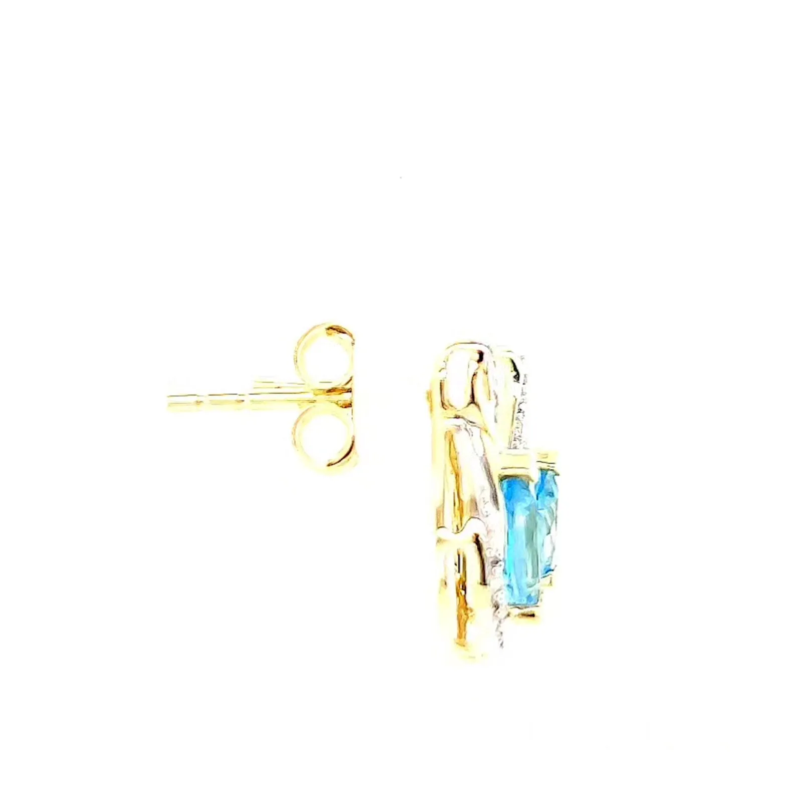 9ct Yellow Gold Pear Cut6x4 mm Blue Topaz Diamond Set Stud Earrings