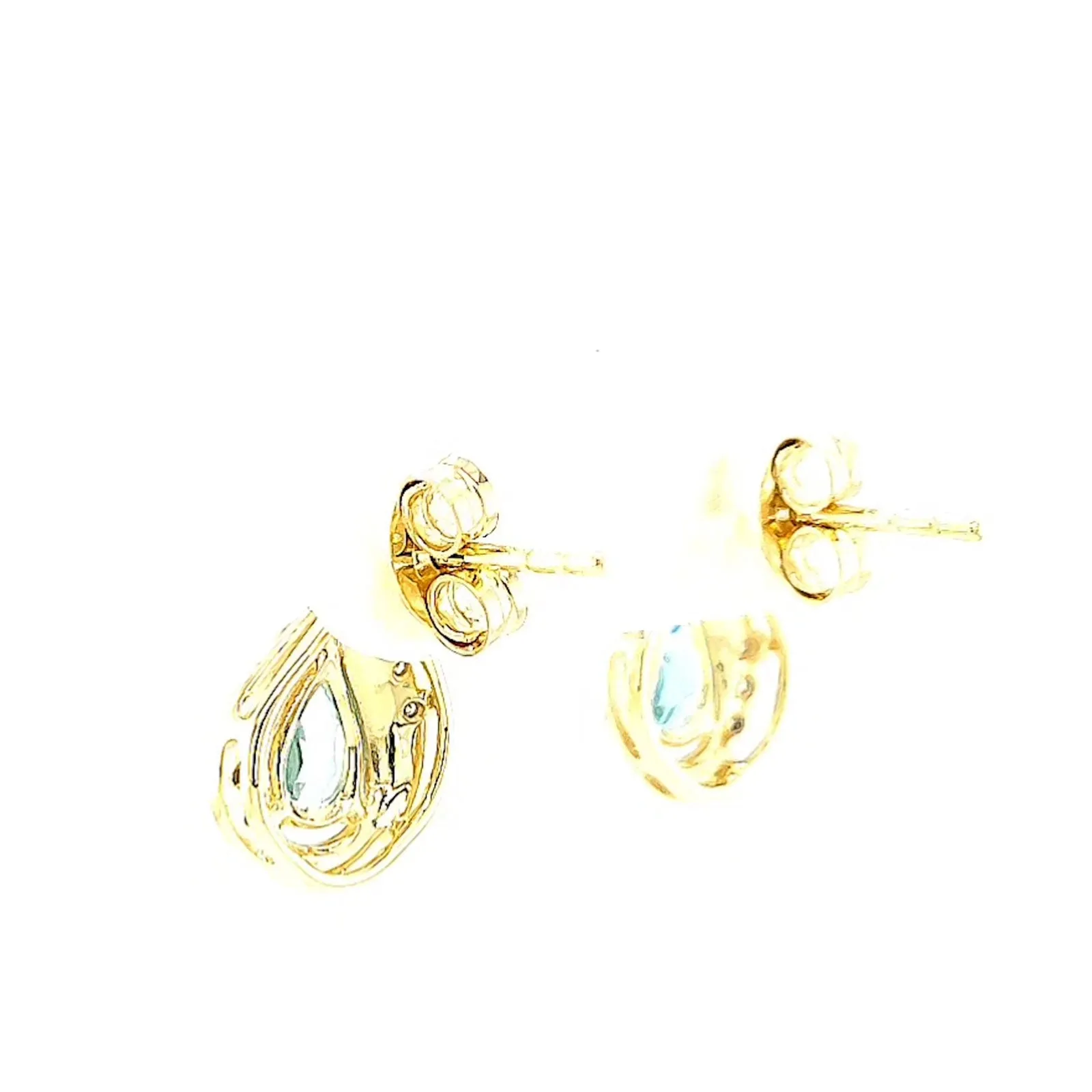 9ct Yellow Gold Pear Cut6x4 mm Blue Topaz Diamond Set Stud Earrings