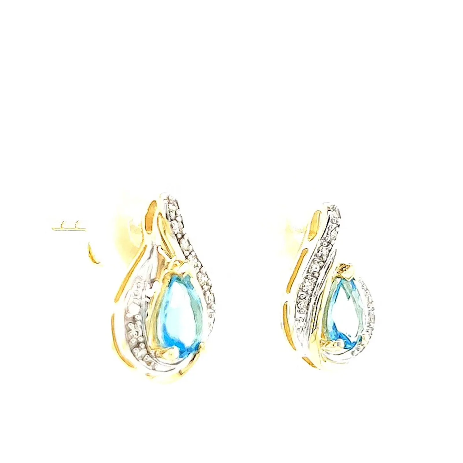 9ct Yellow Gold Pear Cut6x4 mm Blue Topaz Diamond Set Stud Earrings