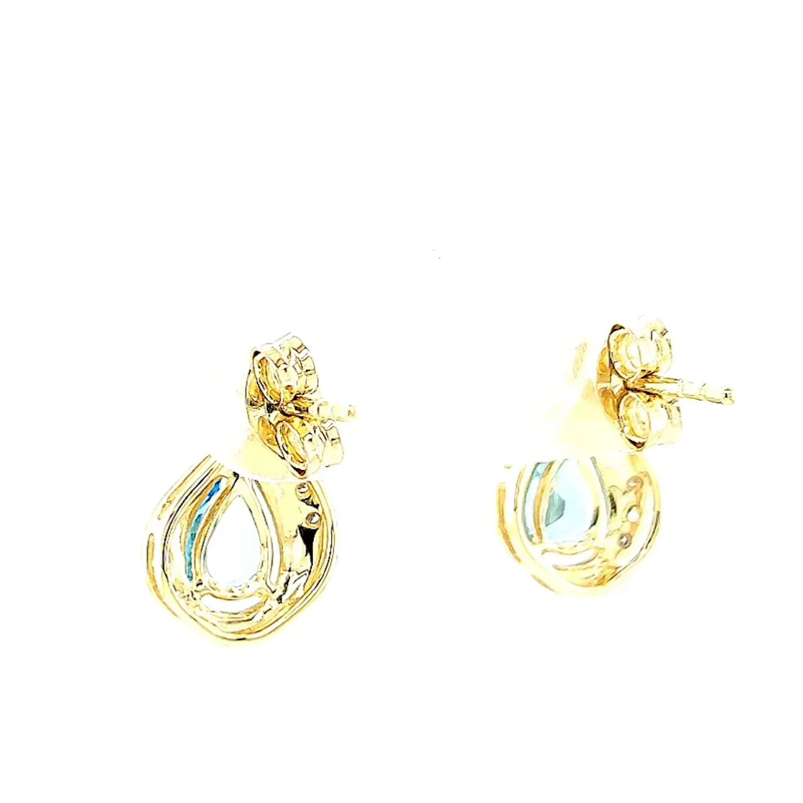 9ct Yellow Gold Pear Cut6x4 mm Blue Topaz Diamond Set Stud Earrings