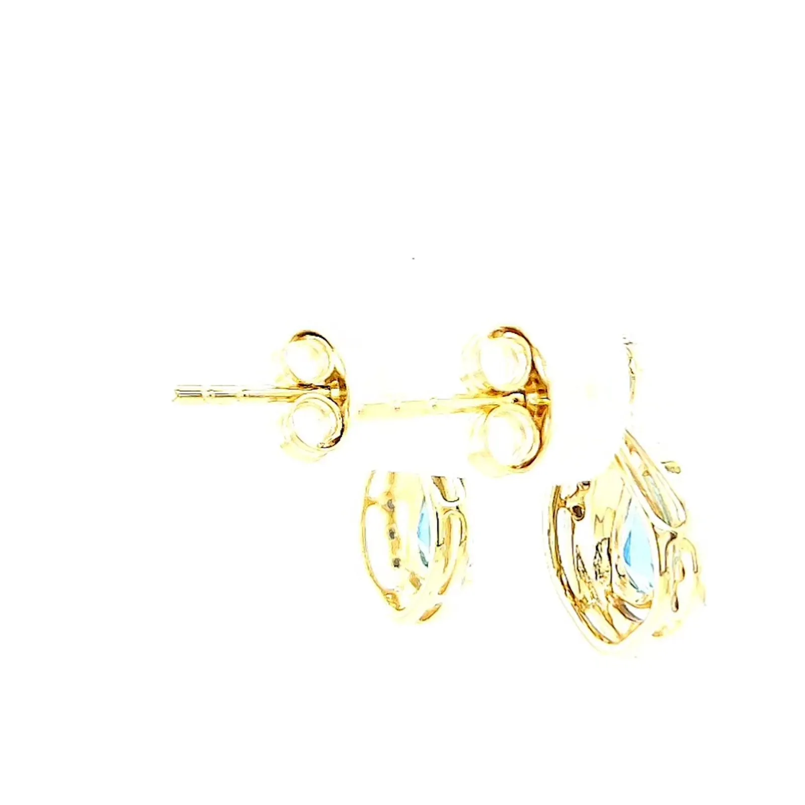 9ct Yellow Gold Pear Cut6x4 mm Blue Topaz Diamond Set Stud Earrings