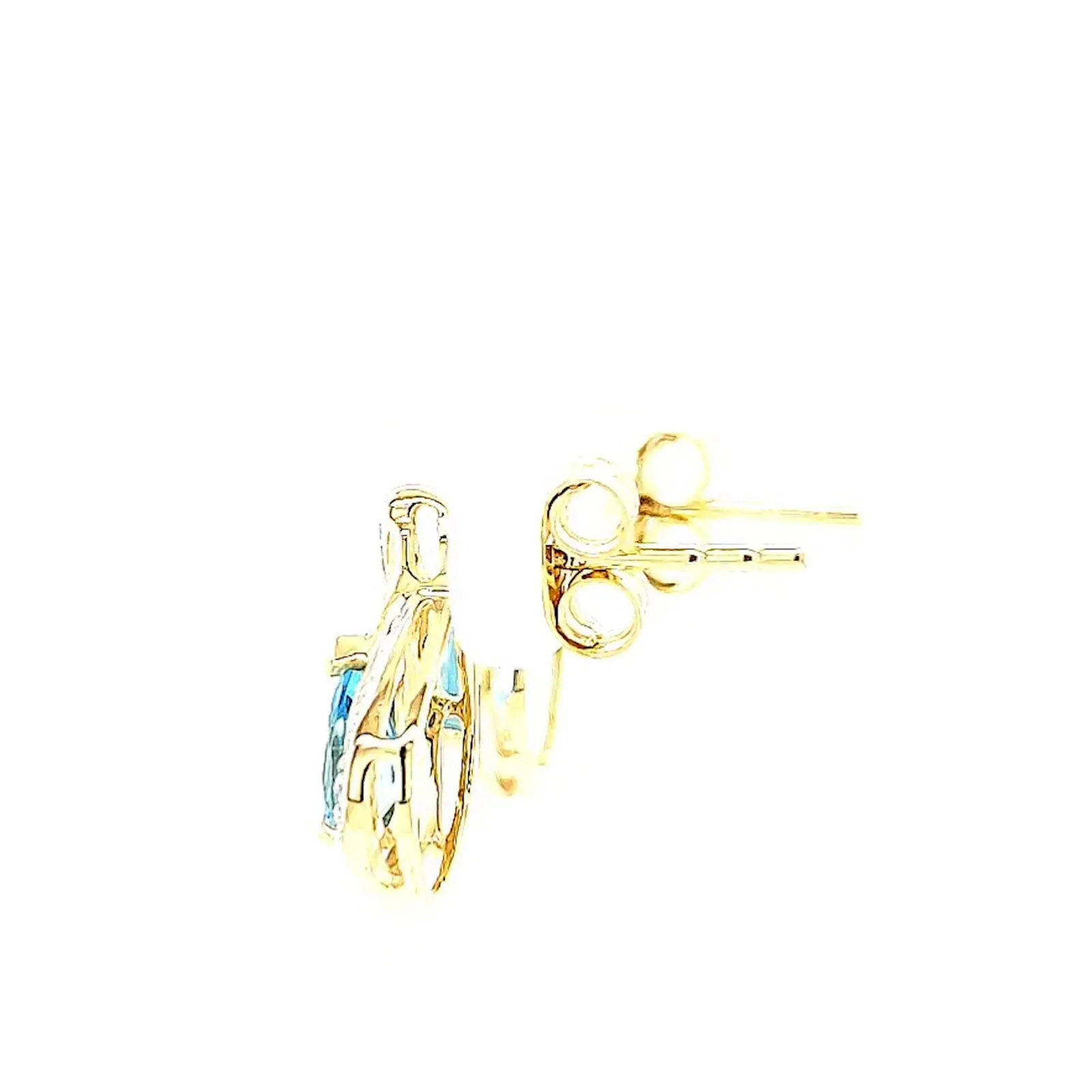 9ct Yellow Gold Pear Cut6x4 mm Blue Topaz Diamond Set Stud Earrings