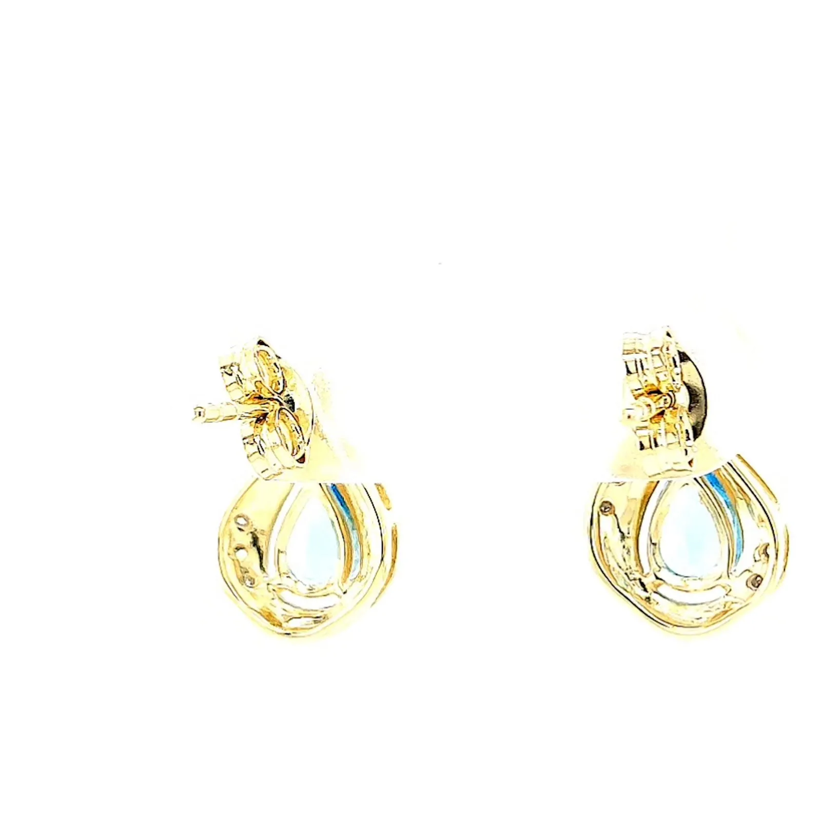 9ct Yellow Gold Pear Cut6x4 mm Blue Topaz Diamond Set Stud Earrings