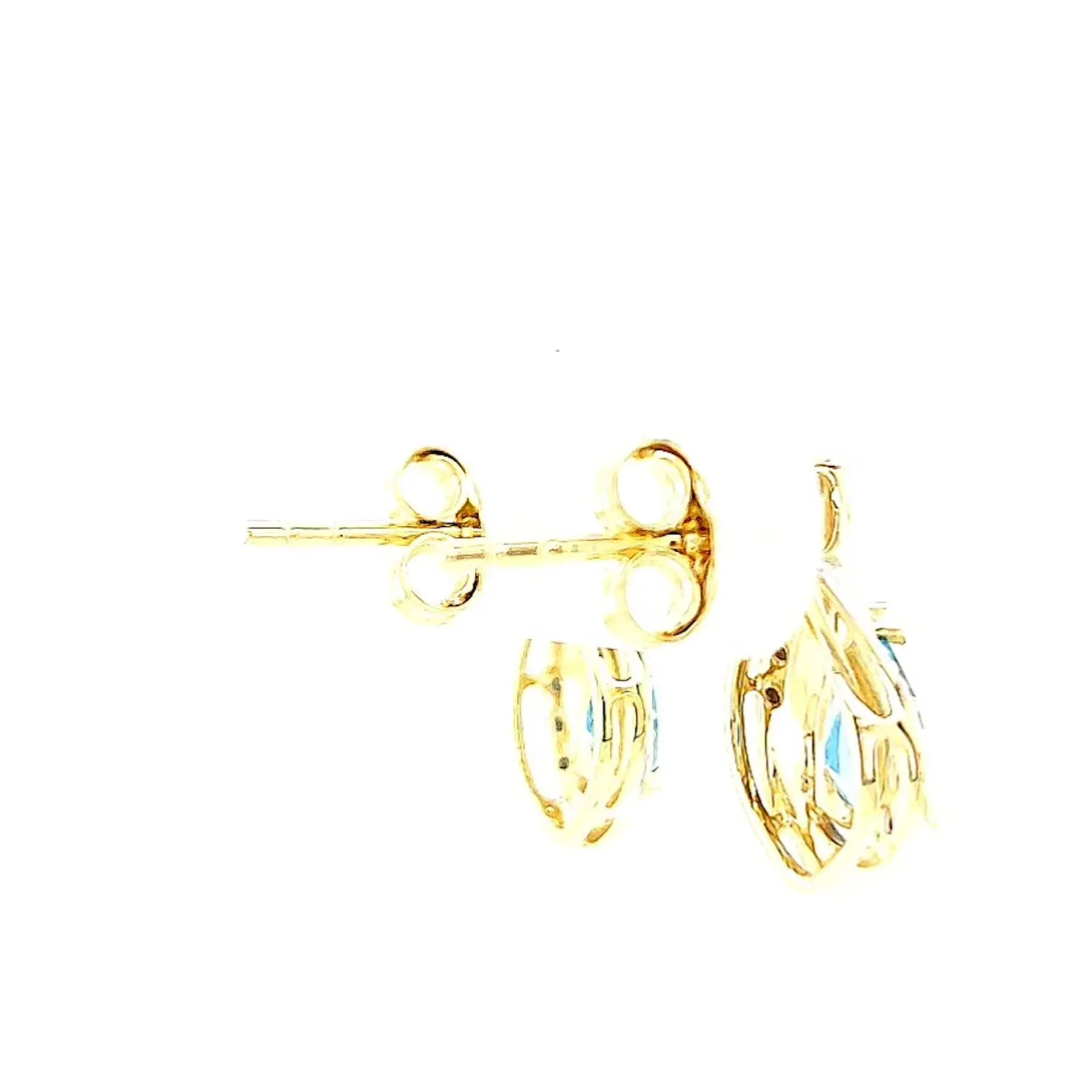 9ct Yellow Gold Pear Cut6x4 mm Blue Topaz Diamond Set Stud Earrings