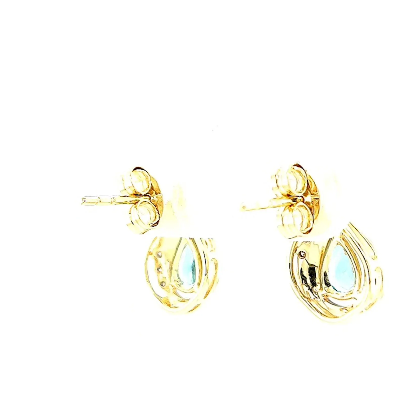 9ct Yellow Gold Pear Cut6x4 mm Blue Topaz Diamond Set Stud Earrings