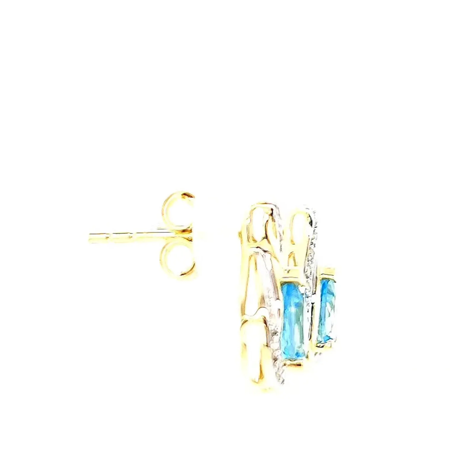 9ct Yellow Gold Pear Cut6x4 mm Blue Topaz Diamond Set Stud Earrings