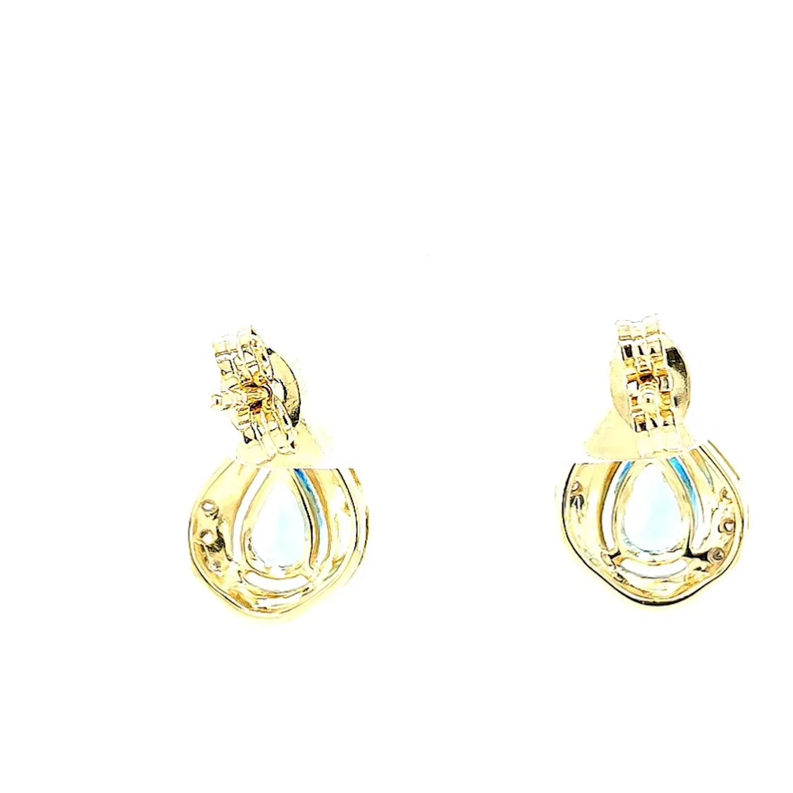 9ct Yellow Gold Pear Cut6x4 mm Blue Topaz Diamond Set Stud Earrings