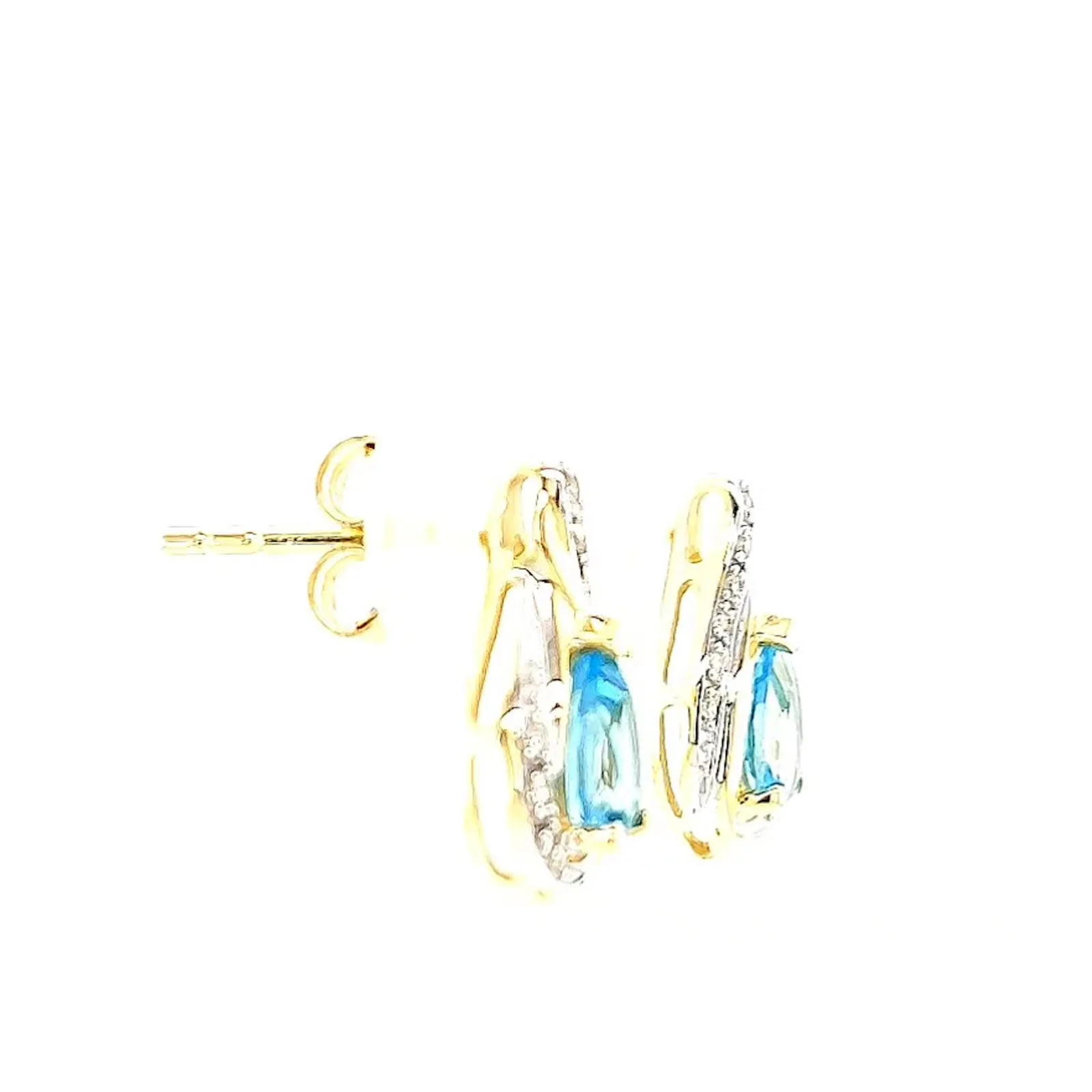 9ct Yellow Gold Pear Cut6x4 mm Blue Topaz Diamond Set Stud Earrings