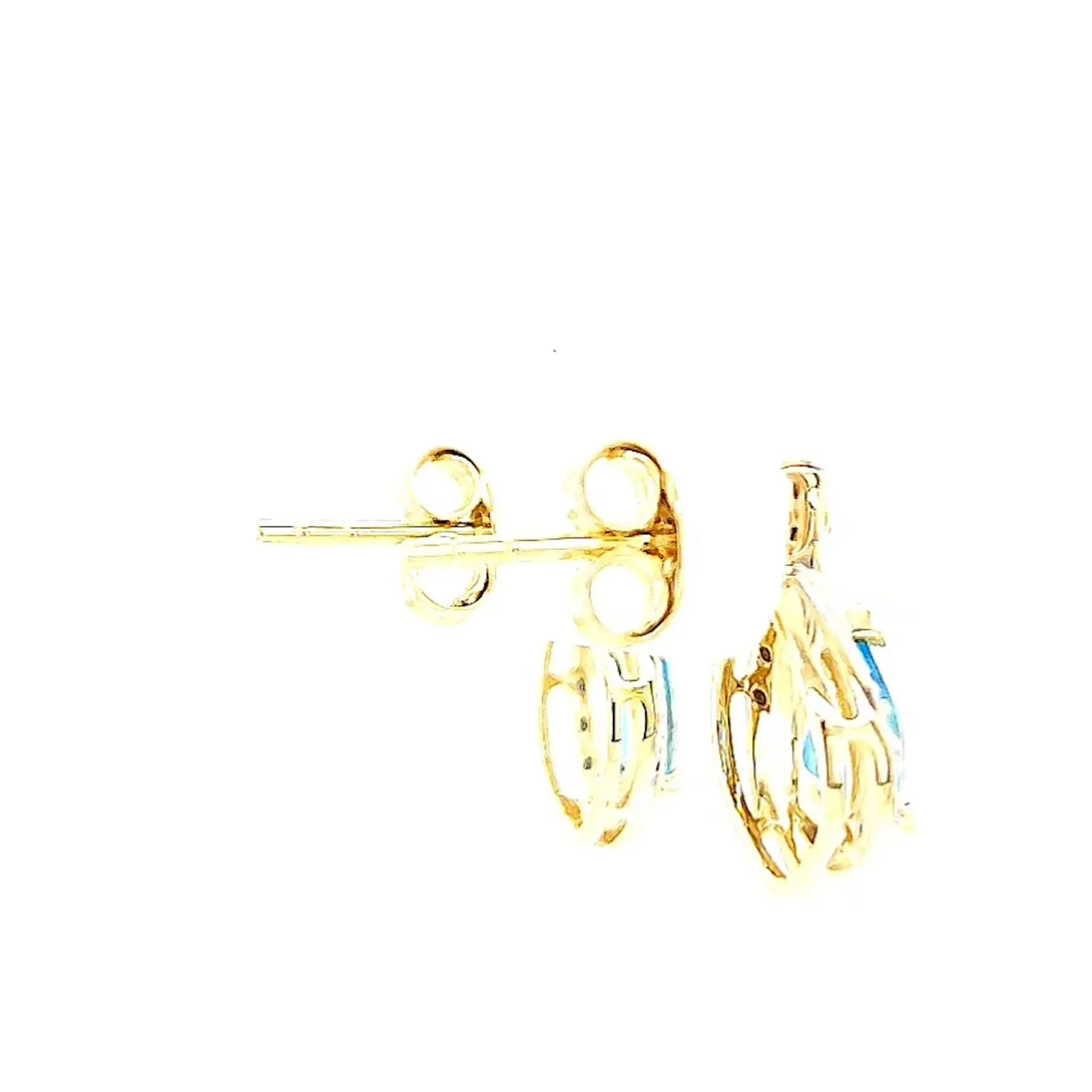 9ct Yellow Gold Pear Cut6x4 mm Blue Topaz Diamond Set Stud Earrings