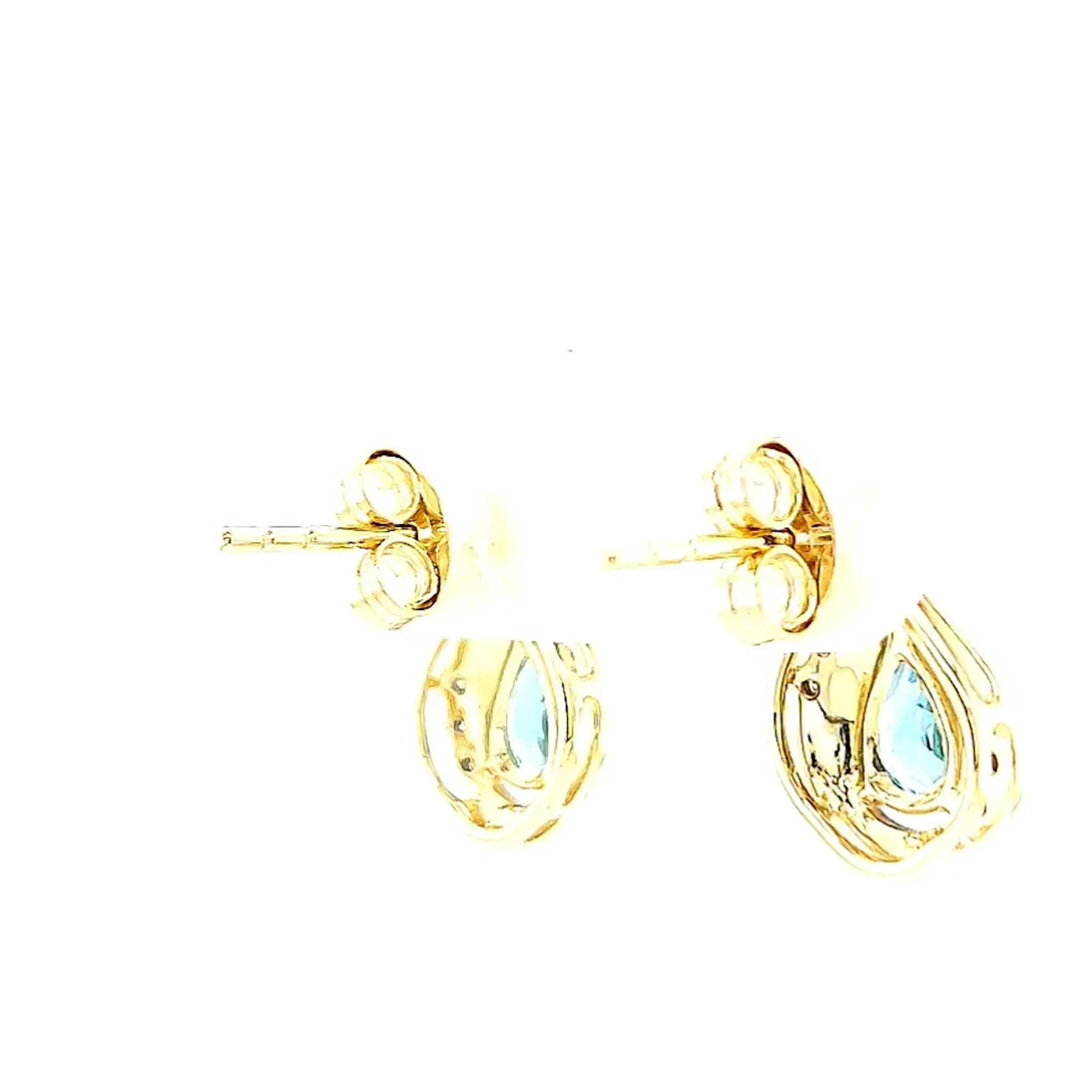 9ct Yellow Gold Pear Cut6x4 mm Blue Topaz Diamond Set Stud Earrings