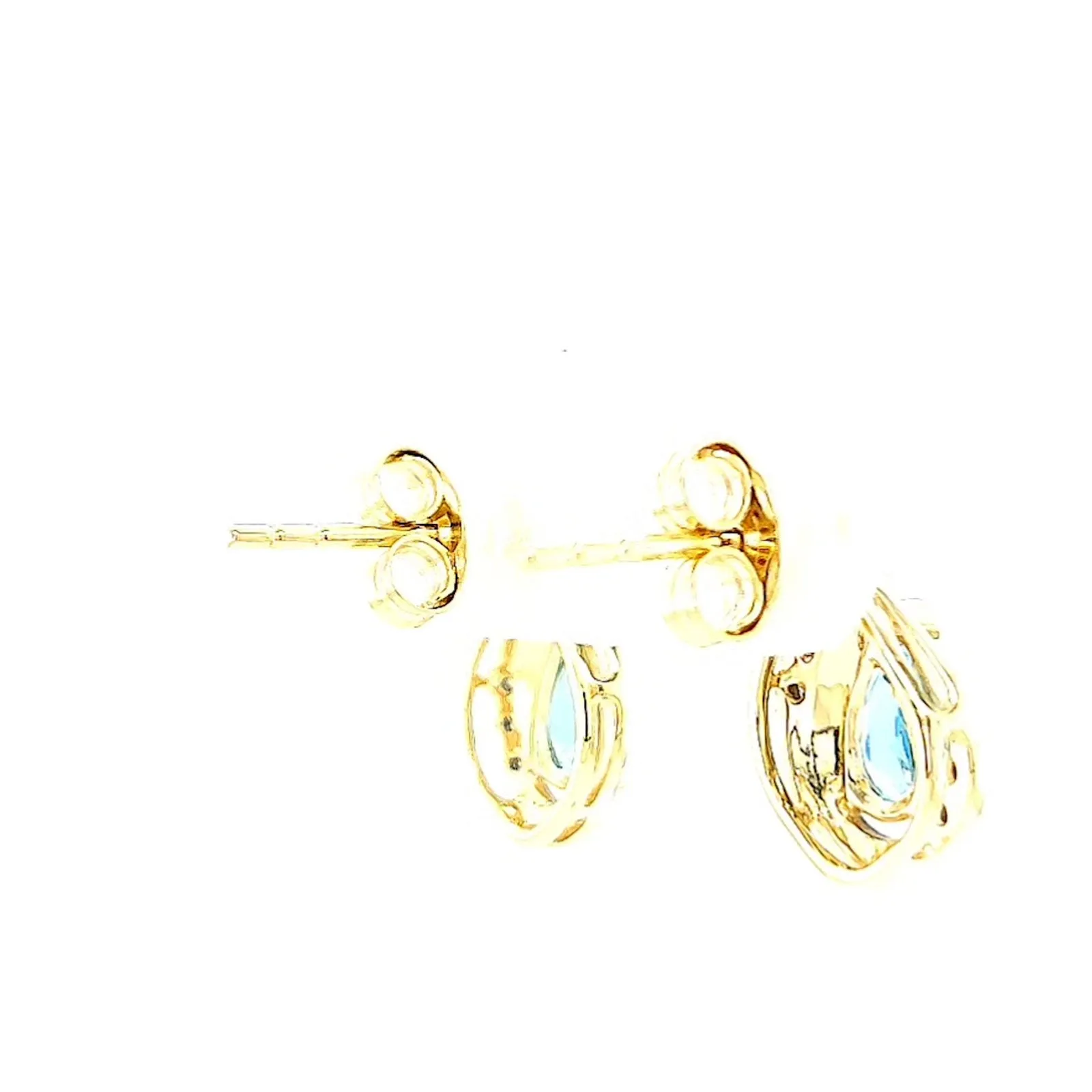 9ct Yellow Gold Pear Cut6x4 mm Blue Topaz Diamond Set Stud Earrings