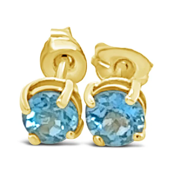 9ct Yellow Gold Swiss Blue Topaz Stud Earrings