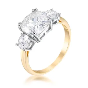 Addy Cushion CZ Three Stone Engagement Ring | 3.7ct | 18k Gold