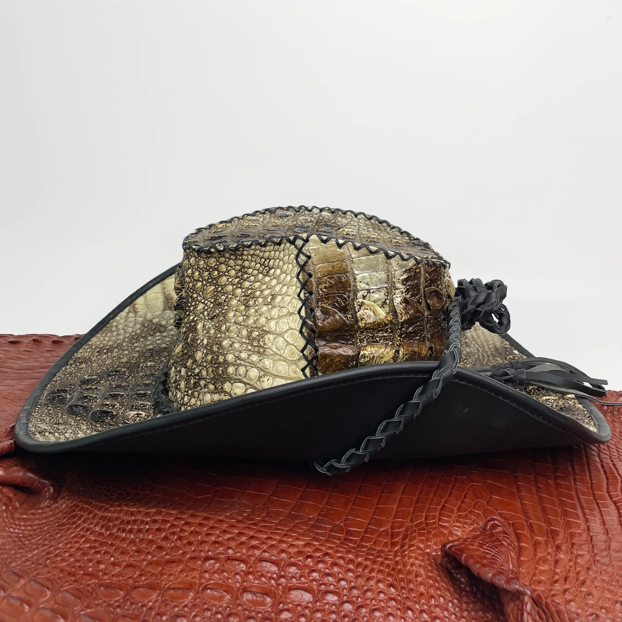 Alligator Cowboy Hat | Mens Crocodile Skin Western Style Hat With Chin Cord | HAT-VANH-05