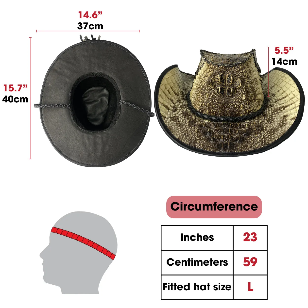 Alligator Cowboy Hat | Mens Crocodile Skin Western Style Hat With Chin Cord | HAT-VANH-05