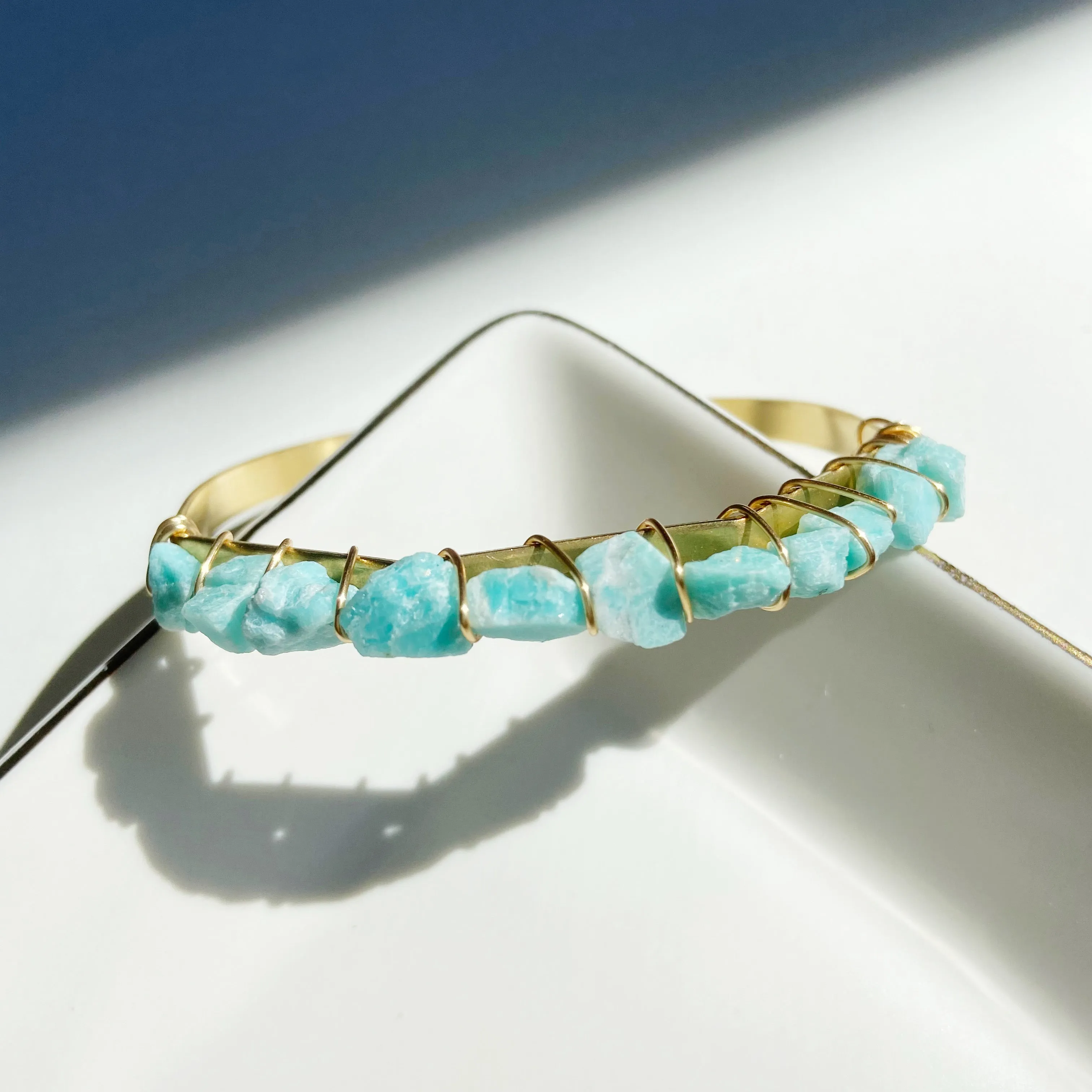 Amazonite or Larimar cuff bracelet