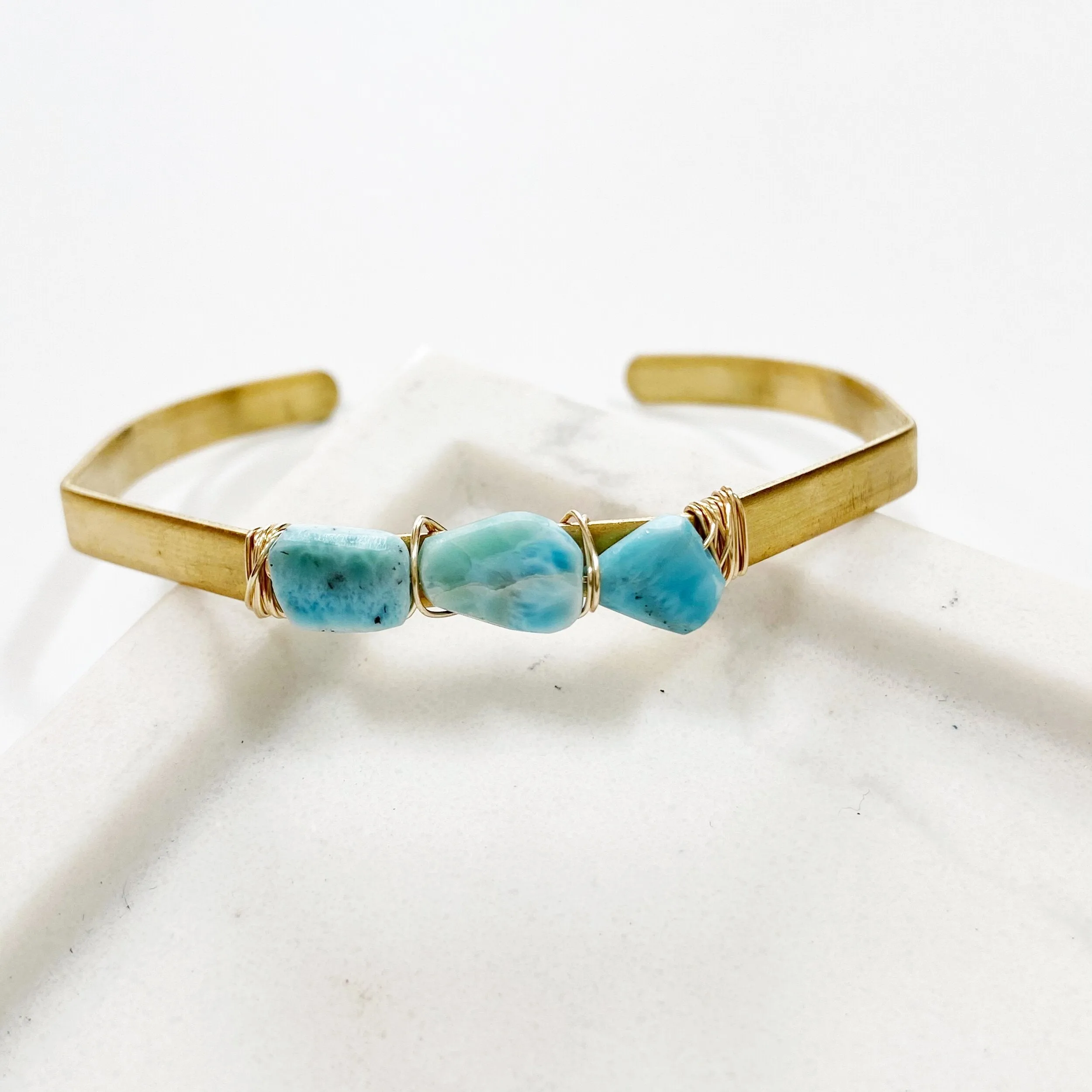 Amazonite or Larimar cuff bracelet