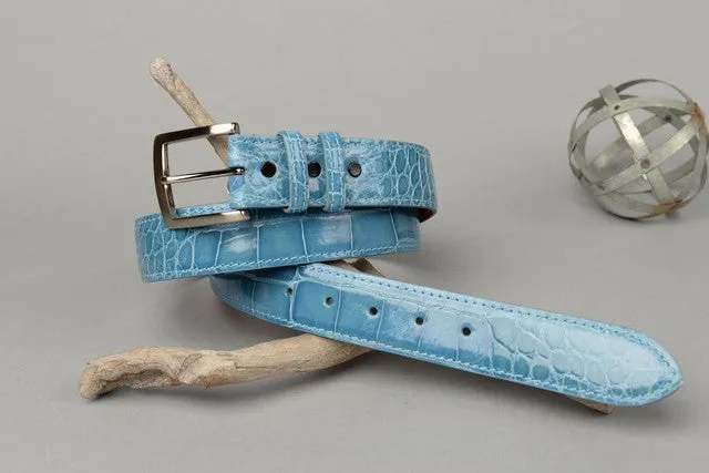 American Glazed Alligator Belt: Sky Blue