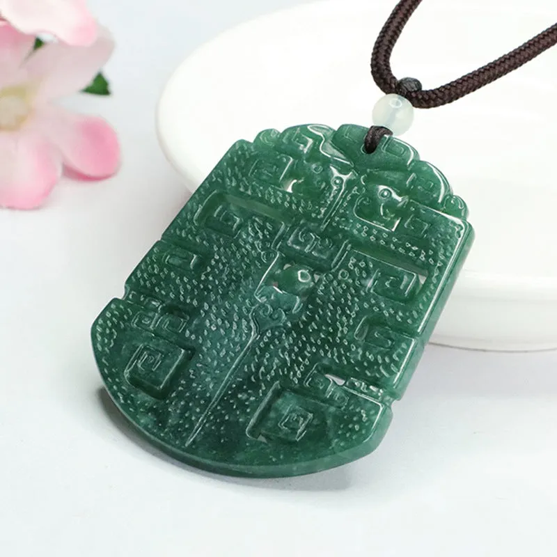 Ancient Hollowed Blue Green Jade Ping An Pendant - Fortune's Favor Collection