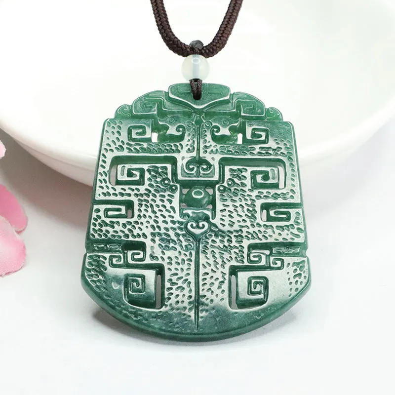 Ancient Hollowed Blue Green Jade Ping An Pendant - Fortune's Favor Collection