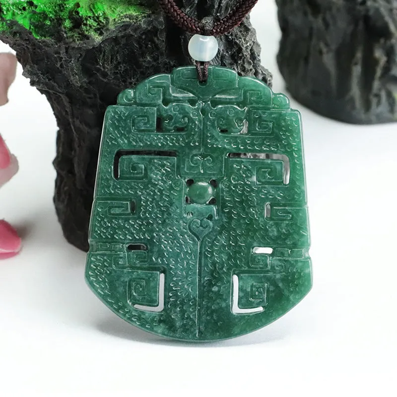 Ancient Hollowed Blue Green Jade Ping An Pendant - Fortune's Favor Collection