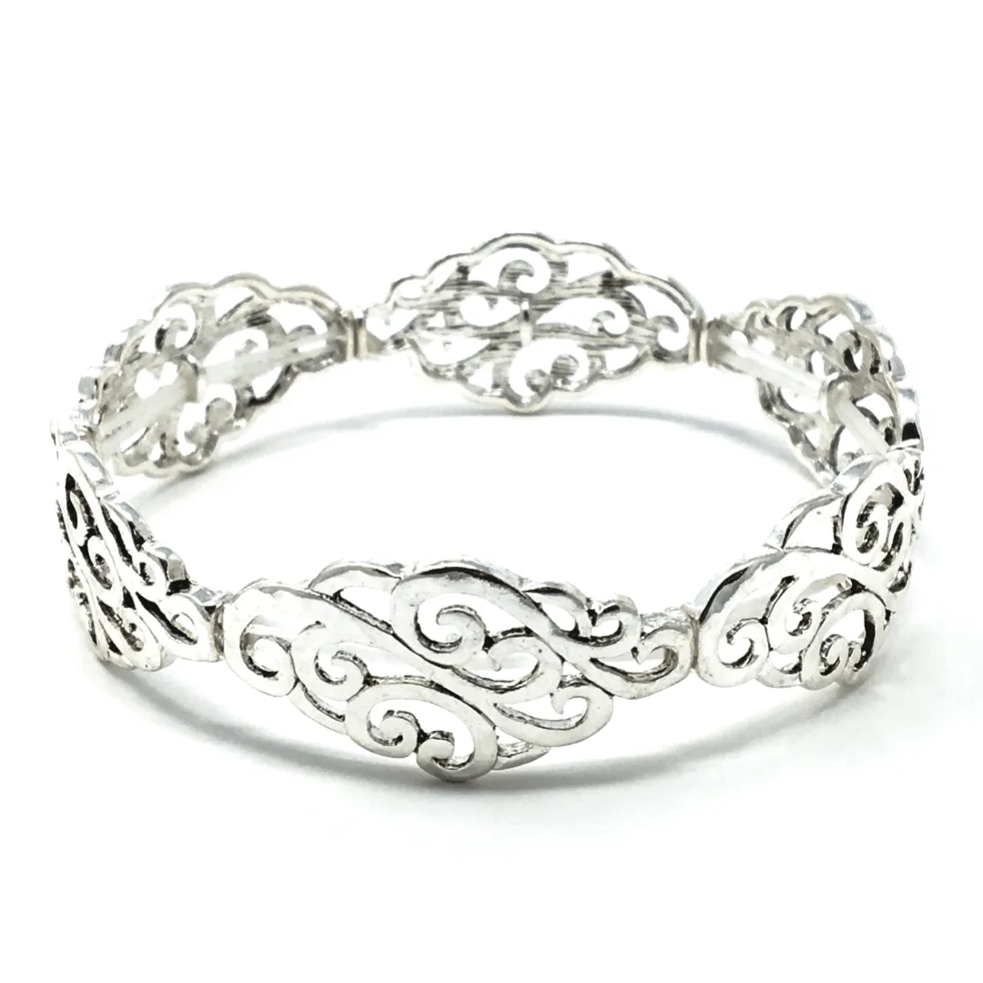 Antique Silver Filigree Stretch Bracelet