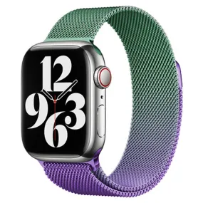 Apple Watch (38/40/SE/41/42mm) Gradient Magnetisk Stål Rem - Lilla / Grøn