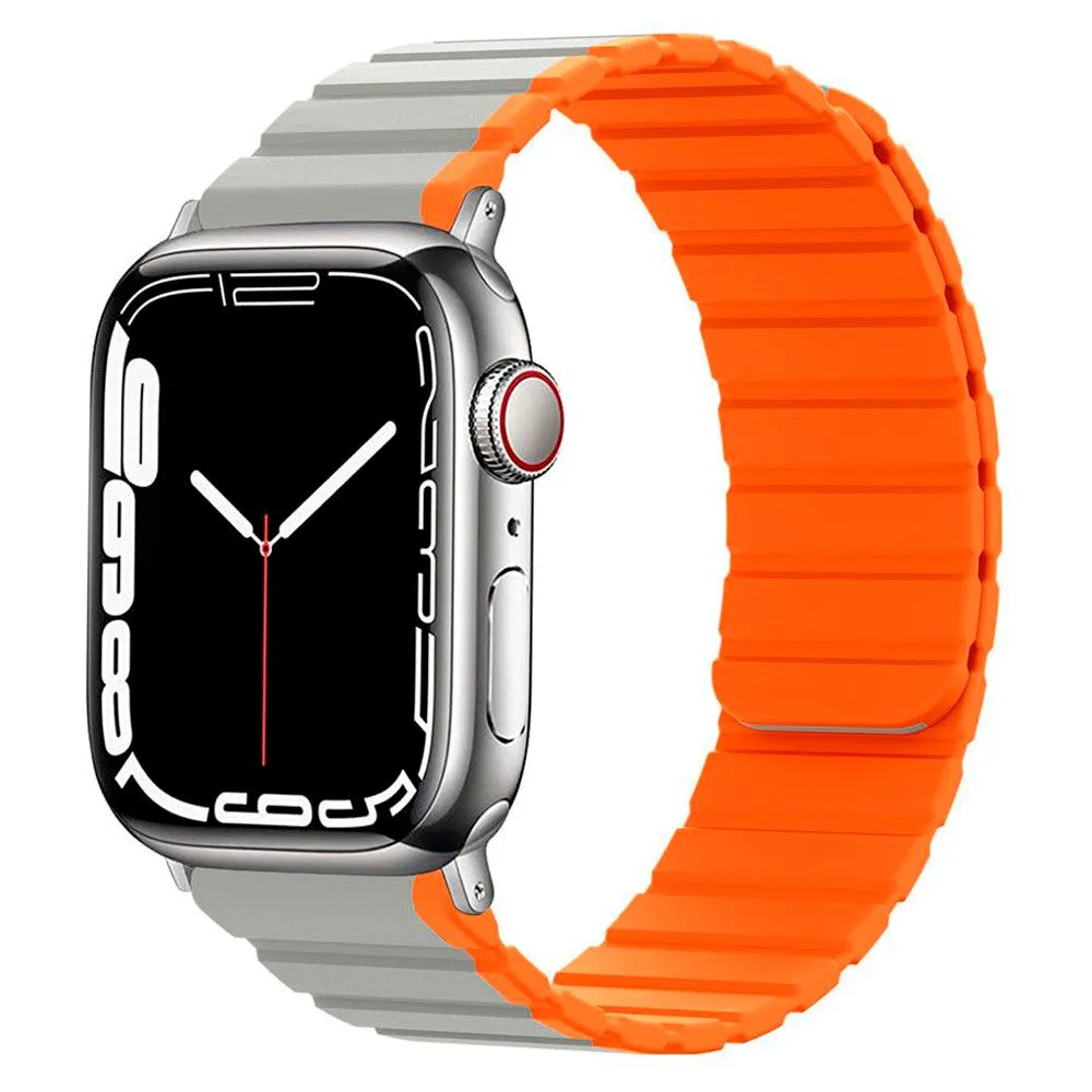 Apple Watch (38/40/SE/41/42mm) Lippa Magnetisk Silikone Multi Rem - Grå / Orange