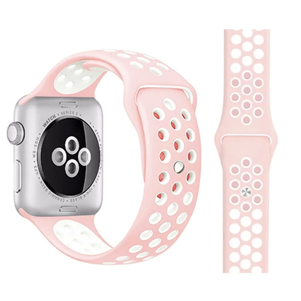 Apple Watch (38/40/SE/41/42mm) To-Farvet Silikone Rem - Lyserød / Hvid