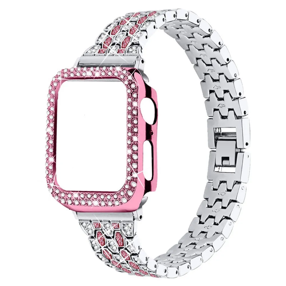 Apple Watch (41mm) five bead shiny rhinestone watch strap - Silver / Rose / Rose Pink