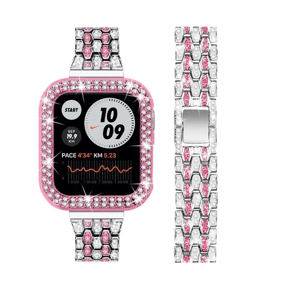 Apple Watch (41mm) five bead shiny rhinestone watch strap - Silver / Rose / Rose Pink