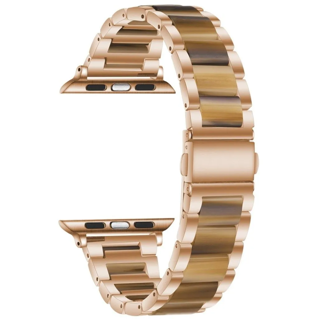 Apple Watch 44mm elegant three bead   stainless steel watch strap - Rose Gold / Chocolate