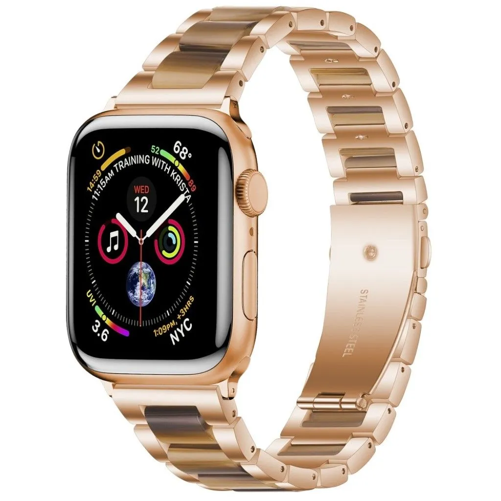 Apple Watch 44mm elegant three bead   stainless steel watch strap - Rose Gold / Chocolate