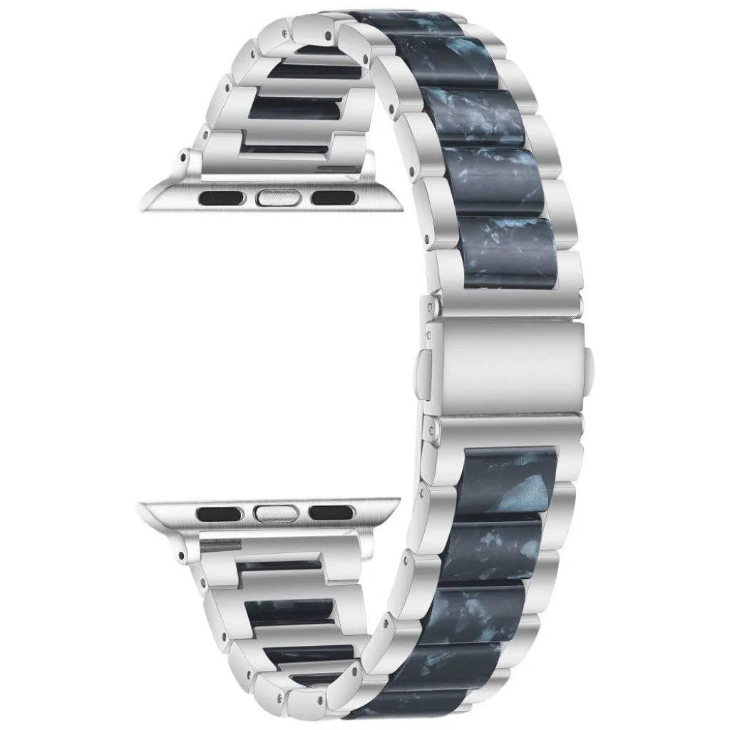 Apple Watch 44mm elegant three bead   stainless steel watch strap - Silver / Royal Blue