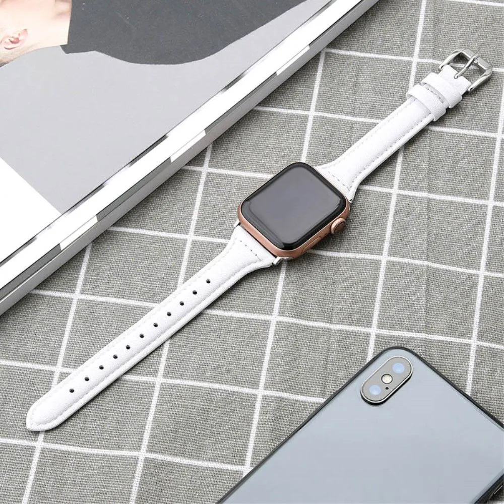 Apple Watch (45mm) B6 genuine leather watch strap - White / Size: L