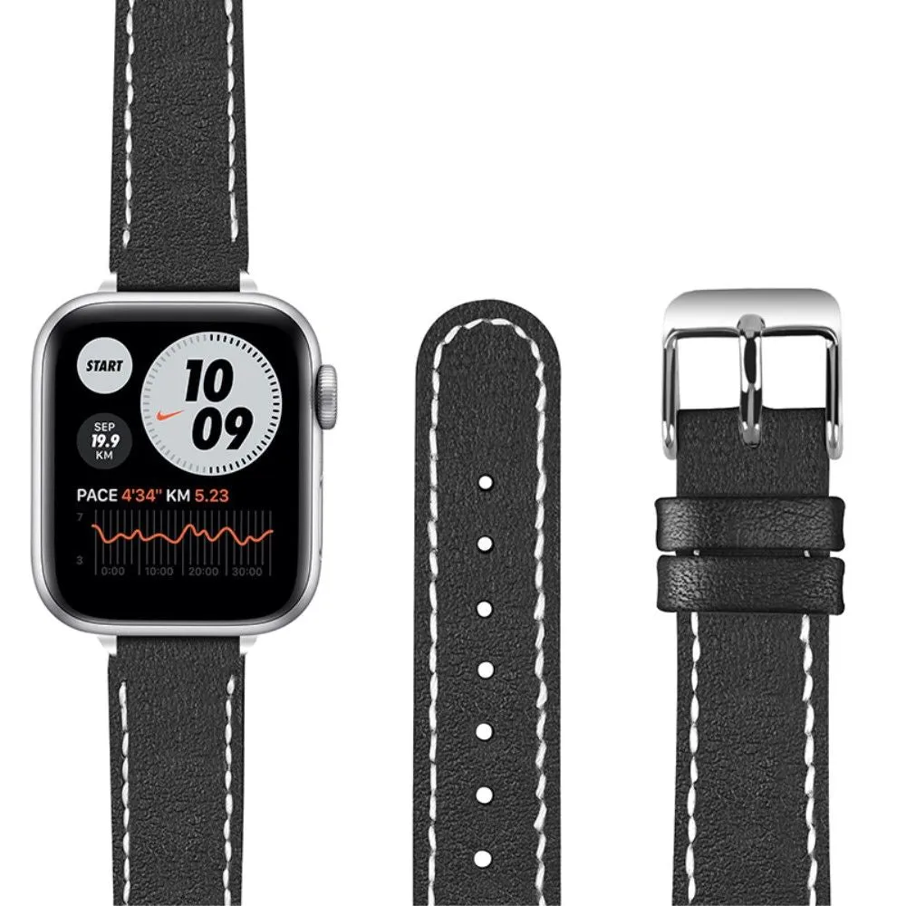 Apple Watch (45mm) elegant genuine leather watch strap - Black