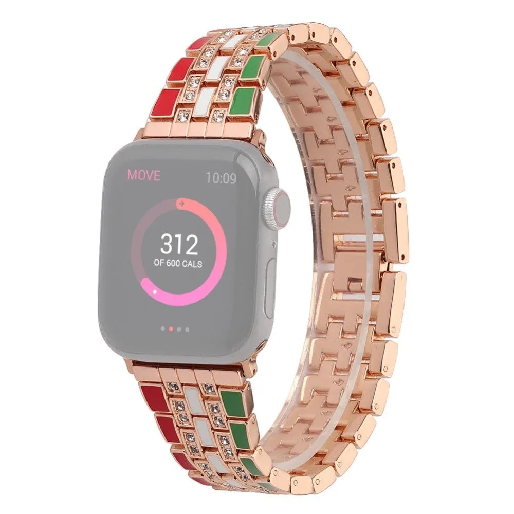 Apple Watch (45mm) rhinestone flag style watch strap - Red / Green / Rose Gold