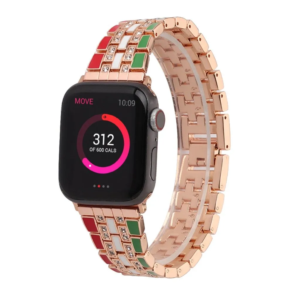 Apple Watch (45mm) rhinestone flag style watch strap - Red / Green / Rose Gold