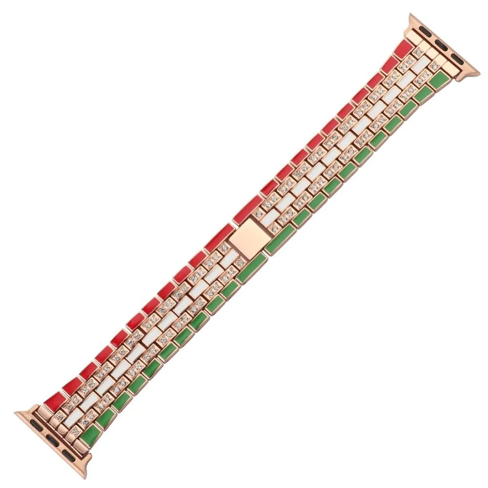 Apple Watch (45mm) rhinestone flag style watch strap - Red / Green / Rose Gold