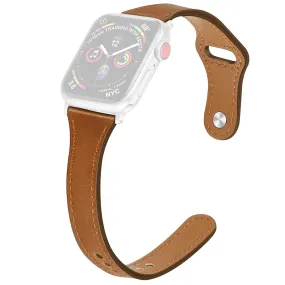 Apple Watch (45mm) stitching line genuine leather watch strap - Brown / Size: L