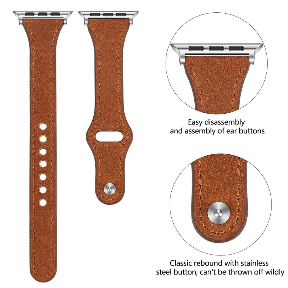 Apple Watch (45mm) stitching line genuine leather watch strap - Brown / Size: L