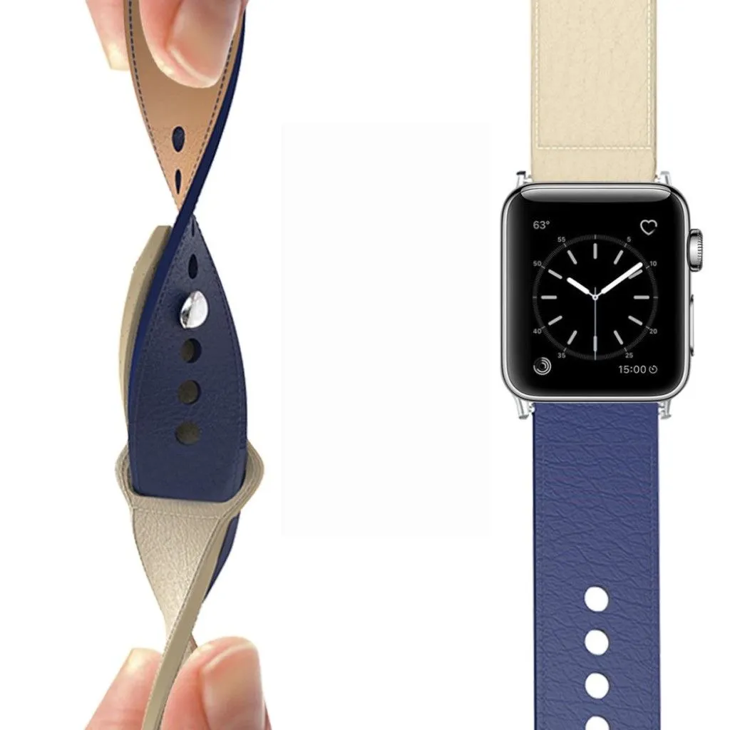 Apple Watch Series 5 44mm bi-color genuine leather watch band - Blue